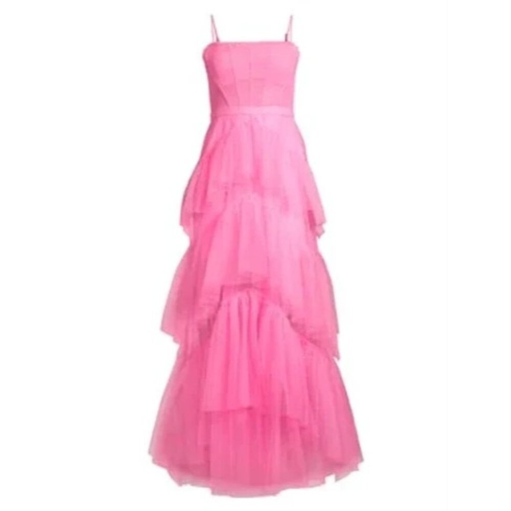 BCBGMaxAzria Hot Pink Tiered Tulle Gown - Picture 5 of 7